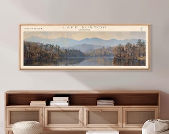 Lake Burton Georgia Framed Canvas Print, Lake House Art, Panoramic Wall Art, Travel Poster, Scenic Lake Painting, Home Decor