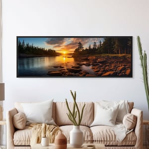 Photographic Panoramic of Acadia National Park, Sunset Photography, National Park Art, Framed Canvas Print, Landscape Photography
