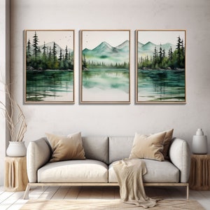 3 Panel Framed Canvas Print Wall Art Set of 3 Emerald Green Mountain ...