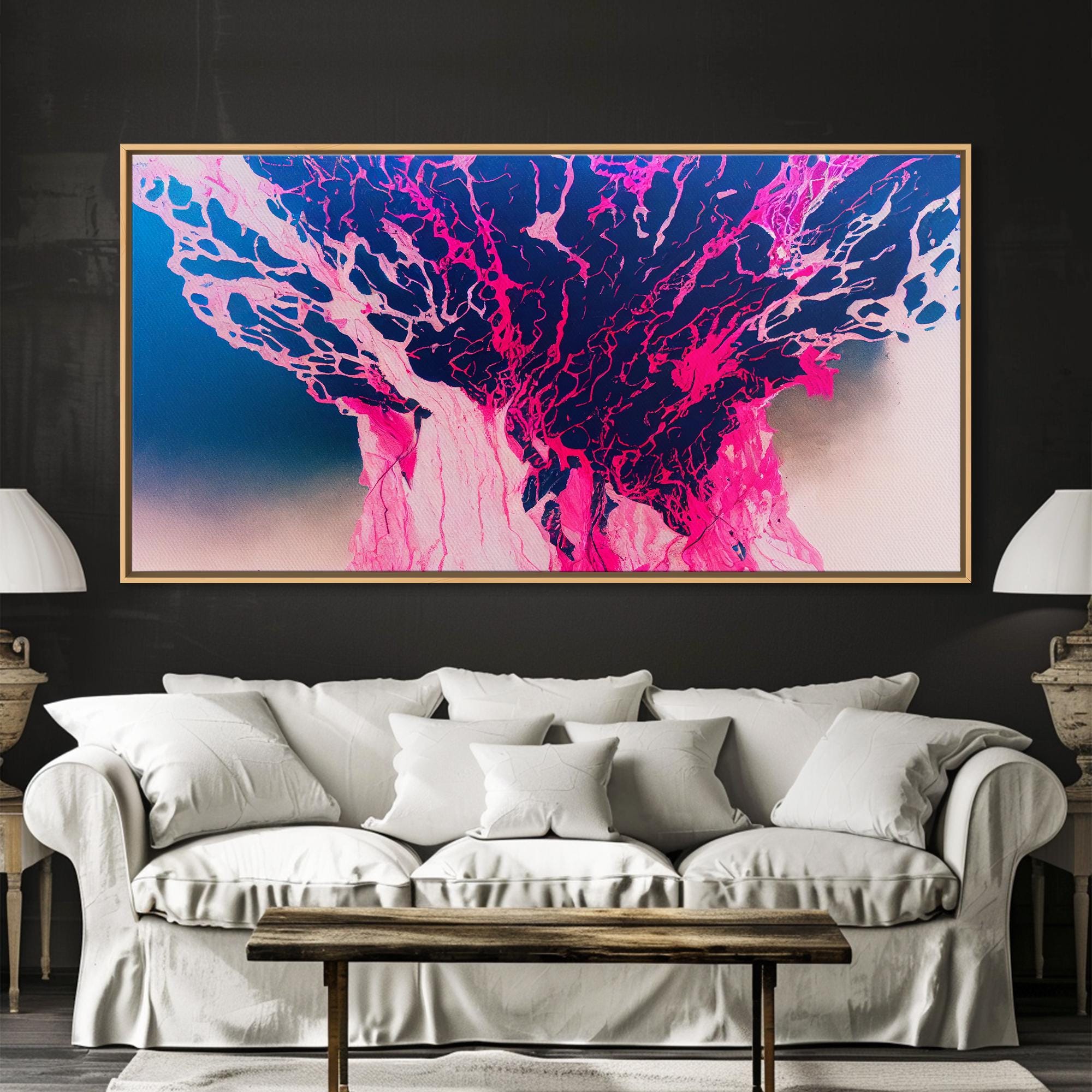 Neon Pink Explosion, Trippy Psychedelic Art, Ready to Hang Canvas