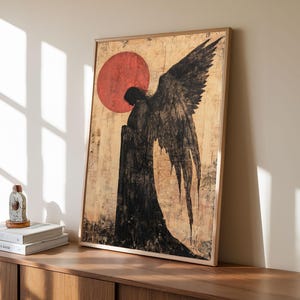 Dark Angel Silhouette Canvas Print Gothic Angel Art Prints Moody Abstract Artwork Dark Romance Wall Art Unique Gift Idea