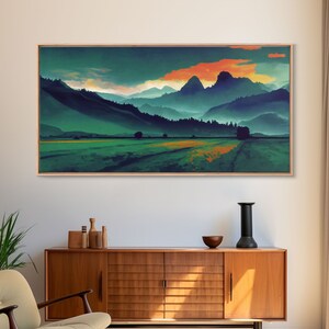 Glowing Watercolor Landscape, ready to hang canvas print, cool unique wall decor, framed wall art, Living room wall art, guest room decor
