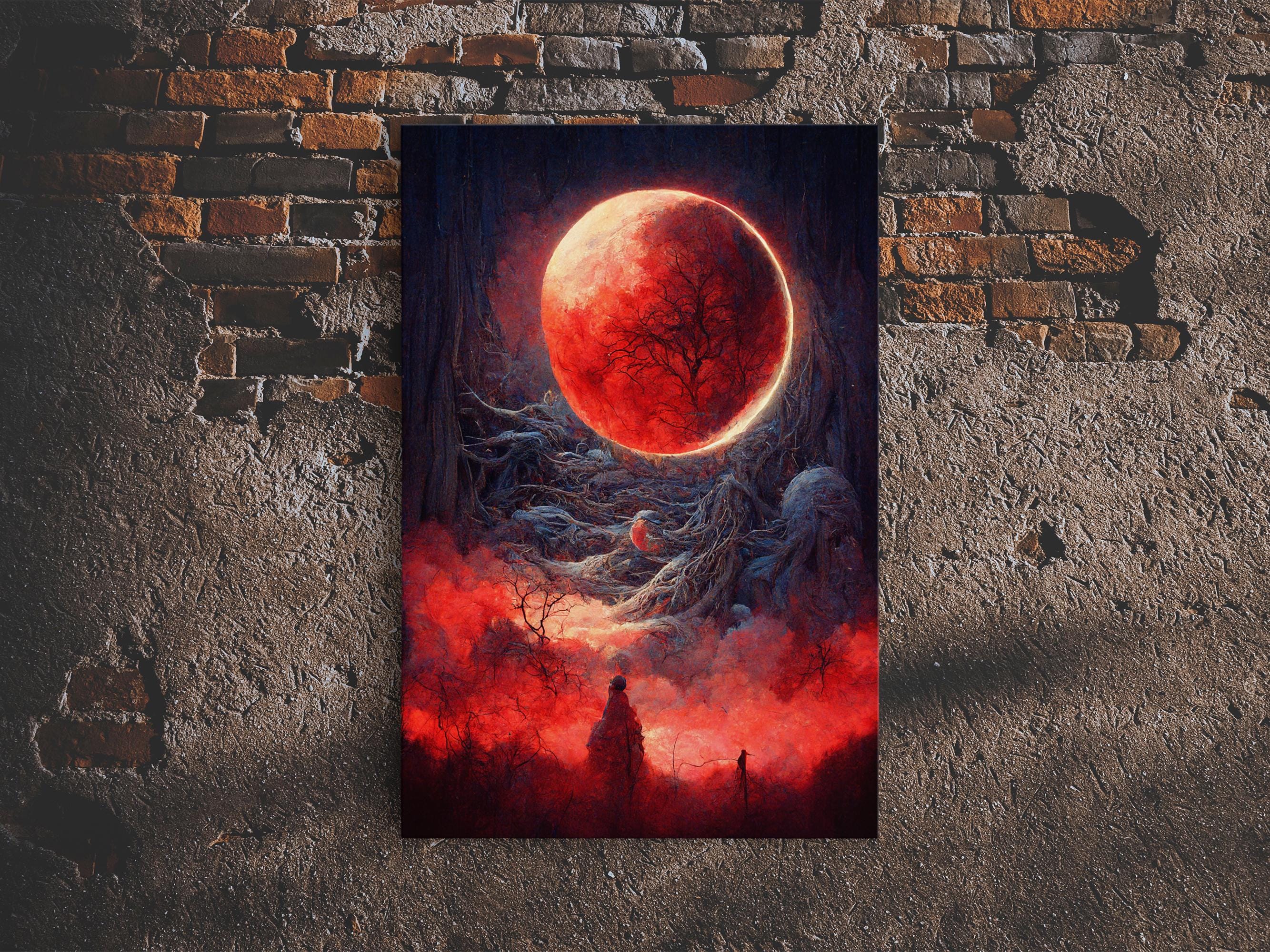 Spooky Horror Canvas Print, Bloodmoon Sunset, Blood Moon