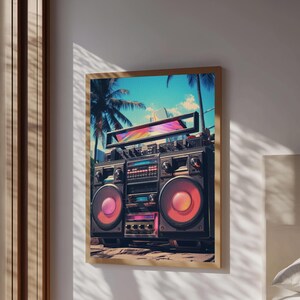 Vintage Boombox Canvas Print, 80s Vaporwave Aesthetic Wall Art, Boombox Print, cd boombox art, Music Studio Art, Studio Decor image 6