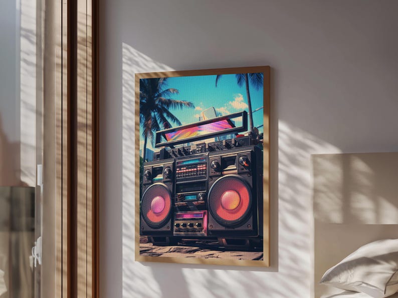 Vintage Boombox Canvas Print, 80s Vaporwave Aesthetic Wall Art, Boombox Print, cd boombox art, Music Studio Art, Studio Decor image 6