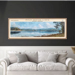 High Rock Lake North Carolina Framed Canvas Print, Panoramic Lake House Decor, Wall Art, Travel Poster, Peaceful Lake Painting, Nature Art