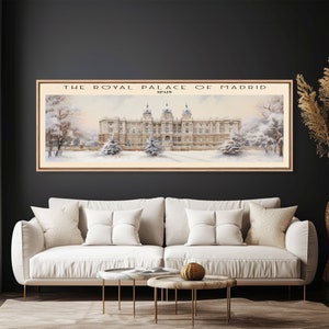 The Royal Palace of Madrid Spain Travel Poster Print, Framed Canvas Print, Spain Panoramic Travel Art, Framed Art, Wall Hanging, Home Decor
