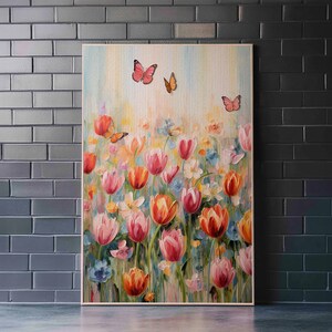 Tulip Field Wall Art, Flower Wall Print, Colorful Art, Butterfly Art ...