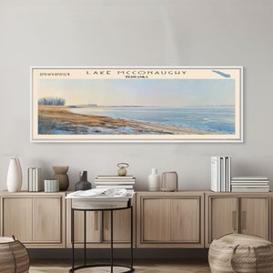 Lake McConaughy Nebraska Framed Canvas Print, Lake House Decor, Panoramic Wall Art, Travel Poster, Serene Lake Painting, Rustic Art