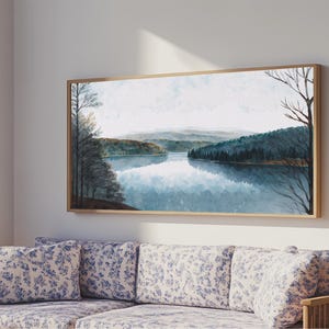 Art du lac bleu | Impression sur toile encadrée | Tableau Blue Lake | Décoration Lake House | Peinture de paysage de chambre d'amis | Tableau sur le lac Détroit image 15