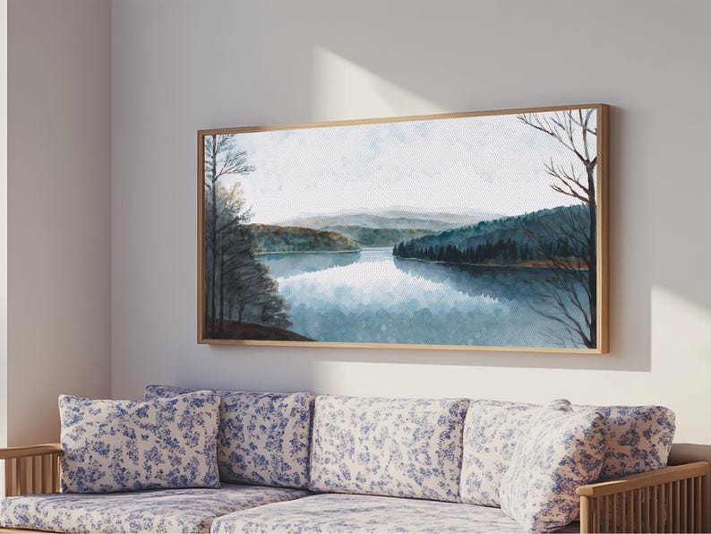 Art du lac bleu | Impression sur toile encadrée | Tableau Blue Lake | Décoration Lake House | Peinture de paysage de chambre d'amis | Tableau sur le lac Détroit image 15