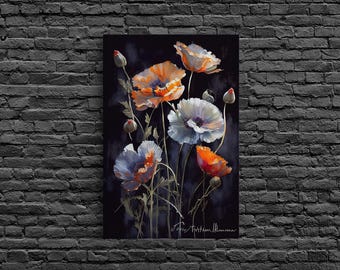 Vintage Style Flower / Botanical Painting Print / Framed Canvas Print / Beautiful Floral Decor / Boho Style Flower Art / Minimalist Painting