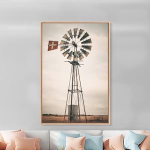 Rustic Farmhouse Home Decor, Windmill Photography Photo Print Art, Rustic Industrial Farmhouse Wall Art Picture, Country Landscape Picture