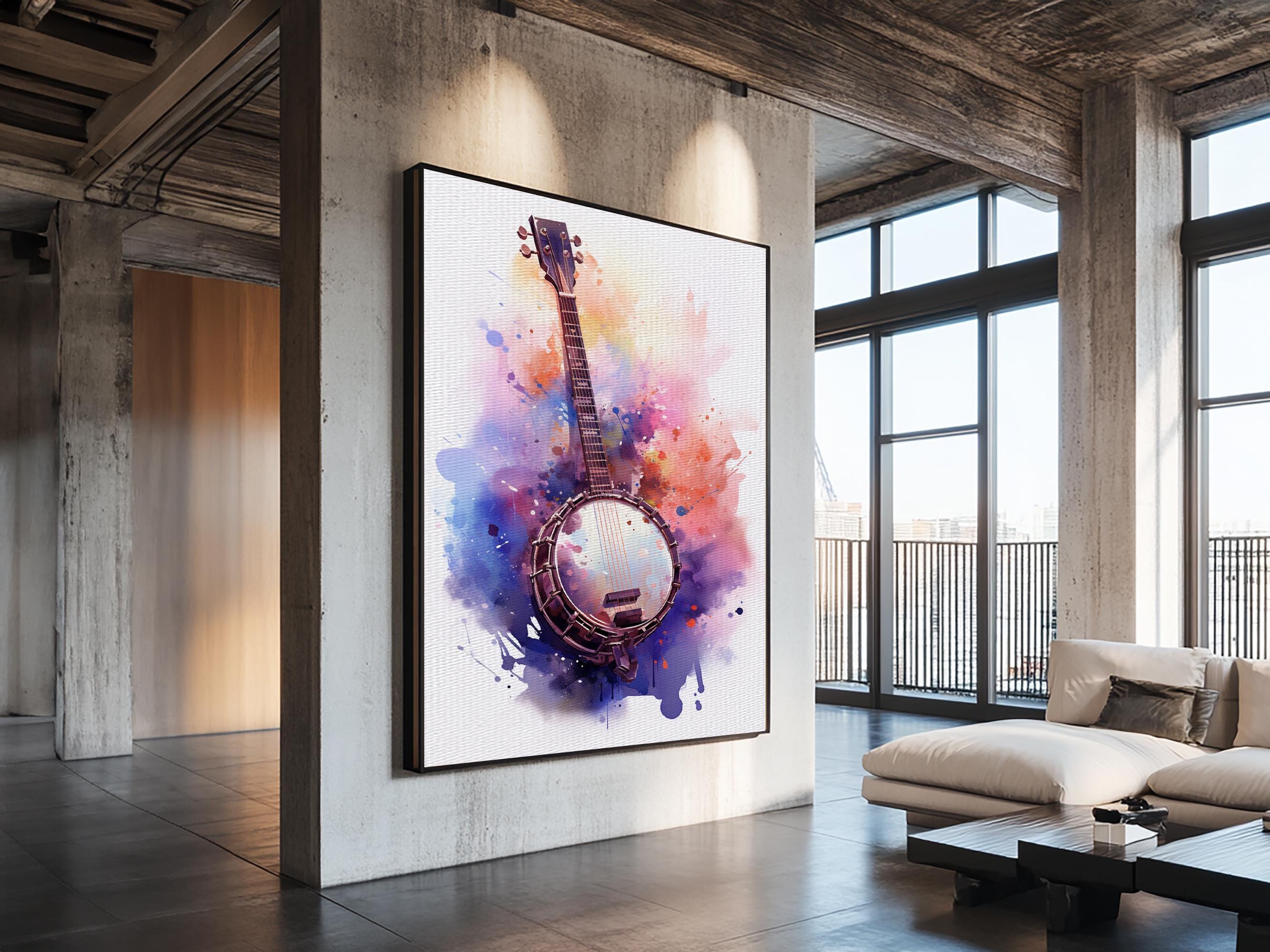 Banjo Gift, Banjo Wall Art Canvas Print, Country Music Art, Guitar