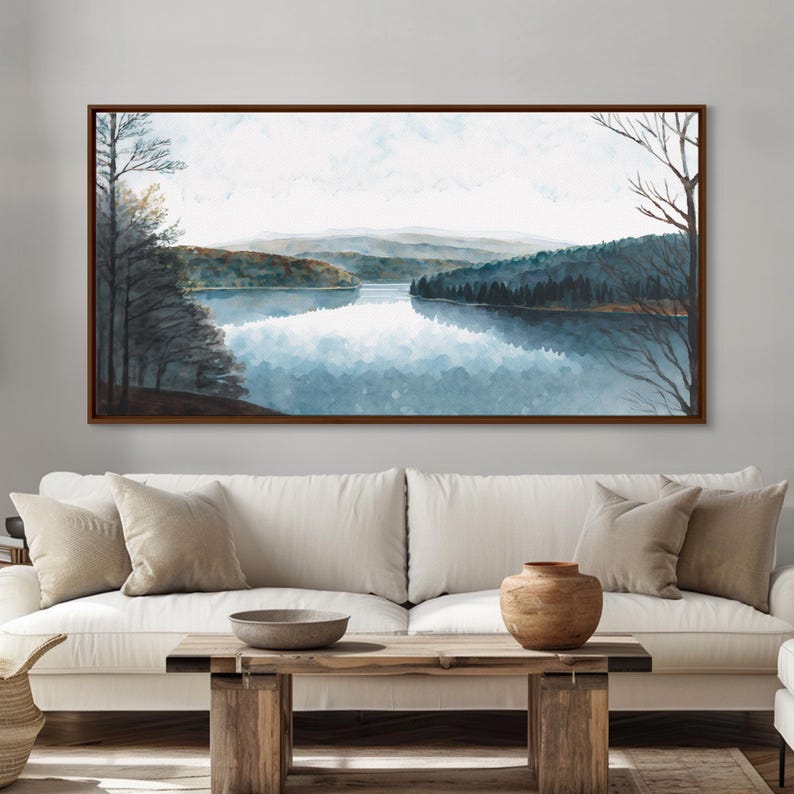 Art du lac bleu | Impression sur toile encadrée | Tableau Blue Lake | Décoration Lake House | Peinture de paysage de chambre d'amis | Tableau sur le lac Détroit image 14