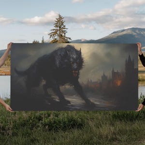The Werewolf, Halloween Art Print, Framed Canvas Art, Halloween Poster Print, Victorian Dark Academia Oil Painting