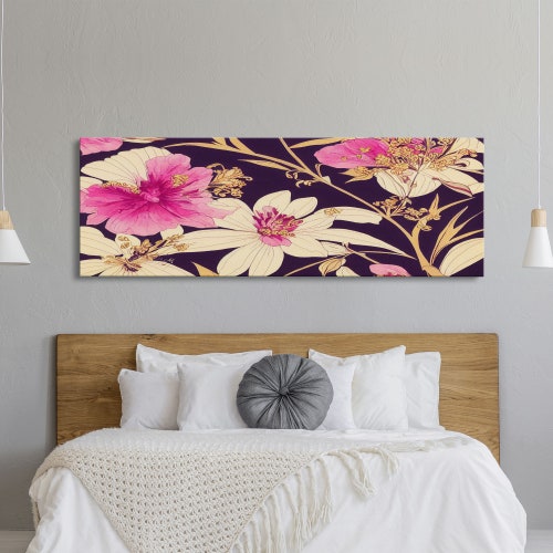 Pink Flower Wall Decor, Panoramic Wall Art, Ready To Hang Framed shops Canvas Print
