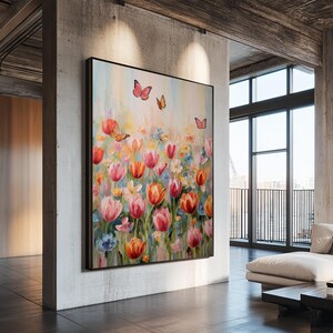 Tulip Field Wall Art, Flower Wall Print, Colorful Art, Butterfly Art ...