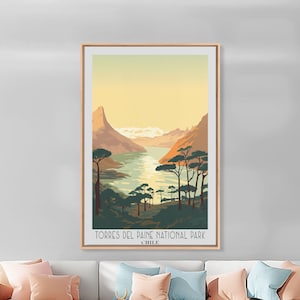 Torres del Paine National Park Travel Poster Print, Framed Canvas Print, Chile original Travel Art, Framed Art, Wall Hanging, Home Decor