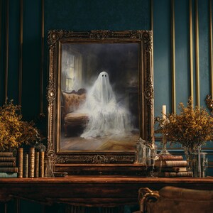 The Ghost Sits On The Sofa, Framed Canvas or Canvas Print, Gothic Victorian Halloween Painting, Cool Halloween Decor image 13