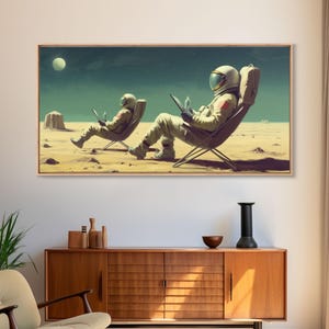Alien Astronauts Vacation Canvas Print - Space  Gamer Room Wall Decor - Ready To Hang Gift For Guy
