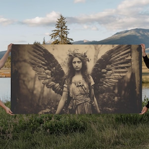 Tintype Photo Of An Angel, Angel Art, Angel Painting, Framed Canvas Print, Guardian Angel, Angel Art Print, Angel Wings, Religious Art