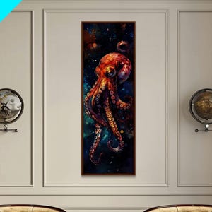 Mesmerizing Octopus Art Framed Canvas Print Vibrant Underwater Decor Nautical Wall Art Whimsical Sea Creature Marine Life Artwork