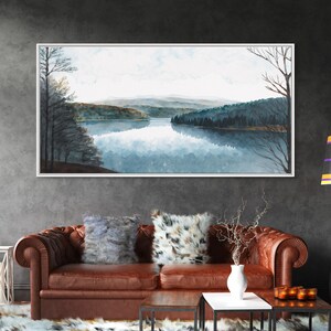 Art du lac bleu | Impression sur toile encadrée | Tableau Blue Lake | Décoration Lake House | Peinture de paysage de chambre d'amis | Tableau sur le lac Détroit image 17