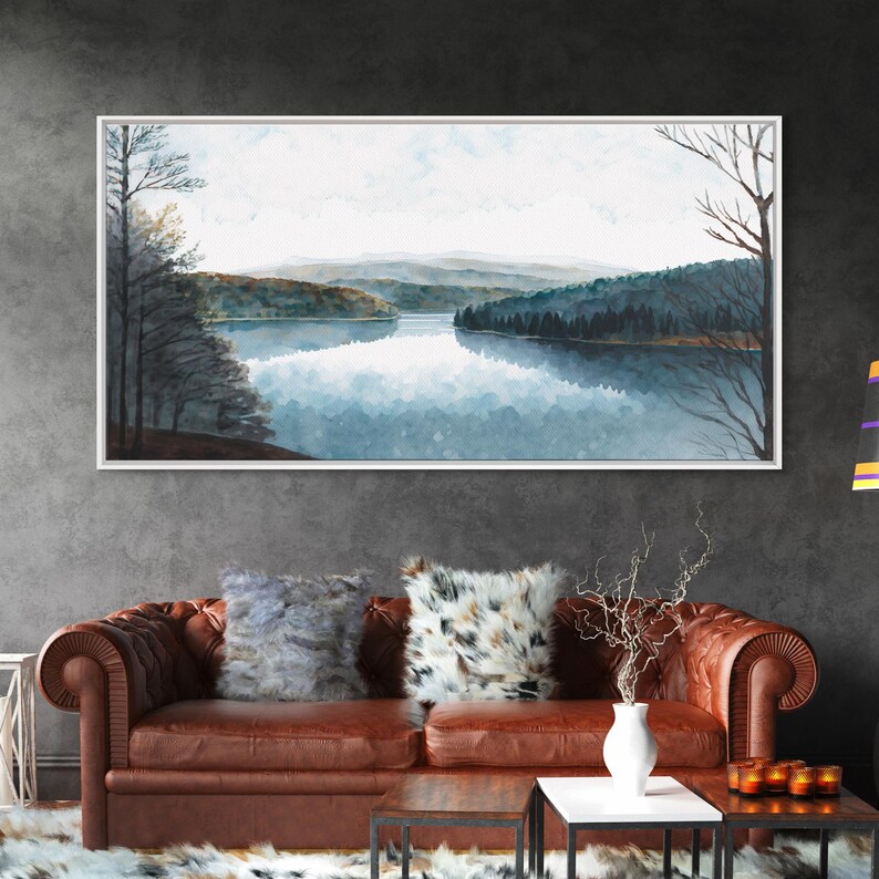Art du lac bleu | Impression sur toile encadrée | Tableau Blue Lake | Décoration Lake House | Peinture de paysage de chambre d'amis | Tableau sur le lac Détroit image 17