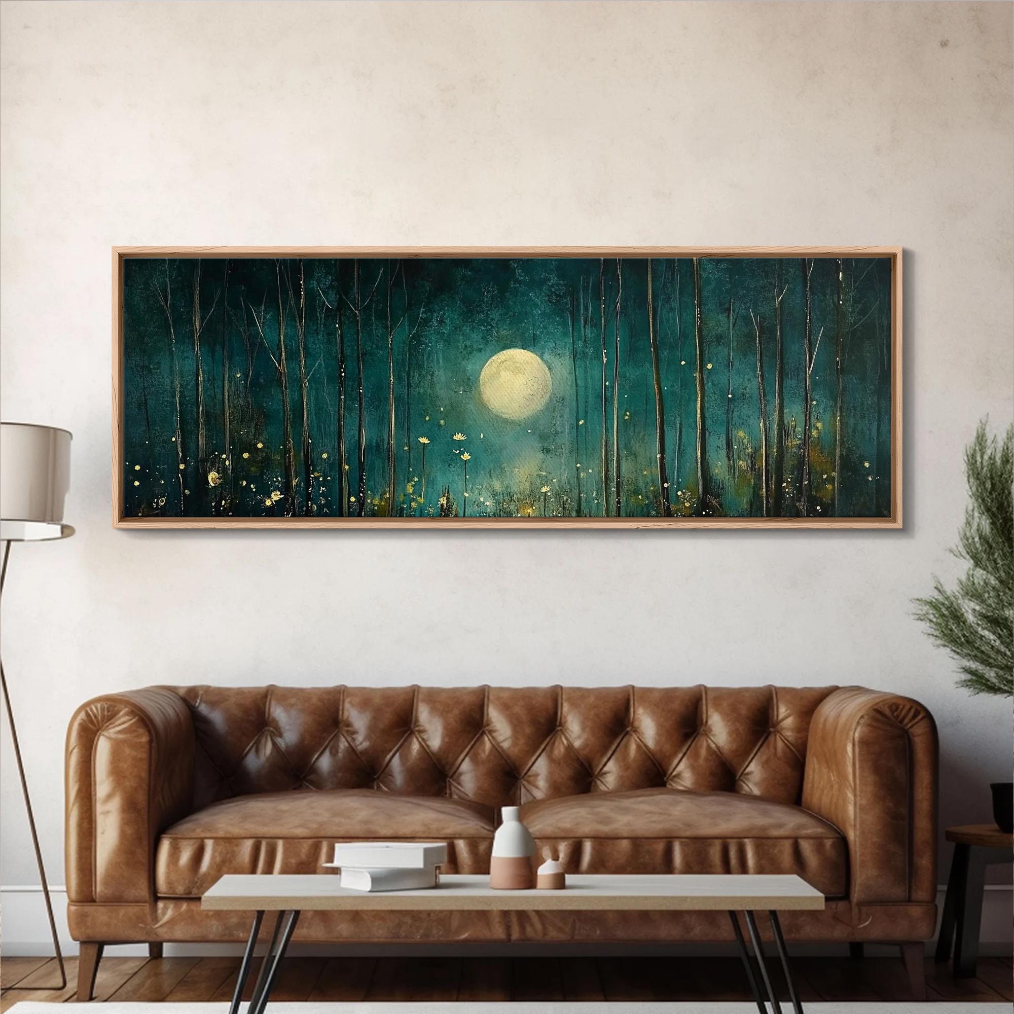 Moon & the Forest Wall Art, Vintage Dark Forest Landscape Nature Decor ...
