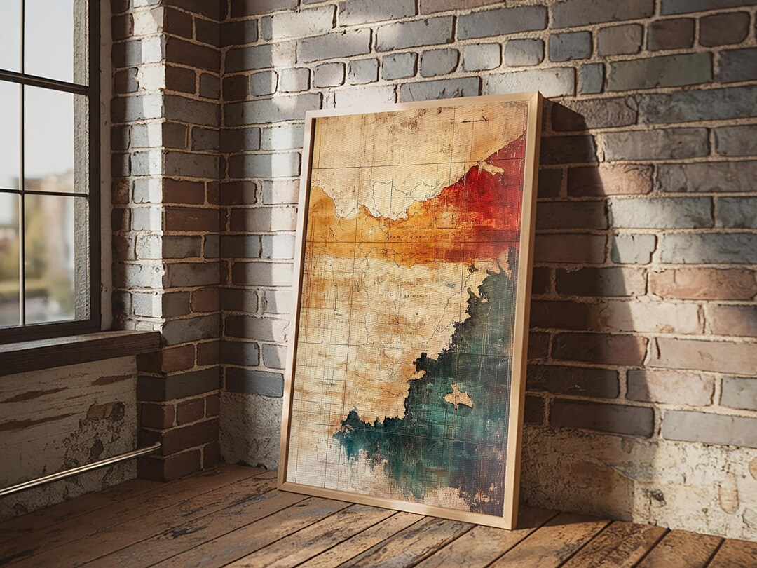 Antique Map, Vintage Wall Art, Compass Wall Art, Rustic Decor ...