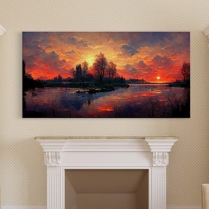 Lake Sunset Oil Painting on Canvas, Canvas Print, Ready to Hang Gallery ...