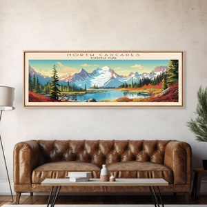 North Cascades National Park Panoramic Washington Travel Art, National Park Print, Minimalist Travel Art, Midcentury Modern Style Landscape