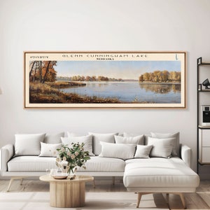 Glenn Cunningham Lake Nebraska Framed Canvas Print, Lake House Art, Panoramic Wall Art, Travel Poster, Picturesque Lake Painting, Home Decor