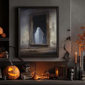 The Ghost In The Mirror, Framed Canvas or Canvas Print, Gothic Victorian Halloween Painting, Cool Halloween Decor, Dark Academia image 20