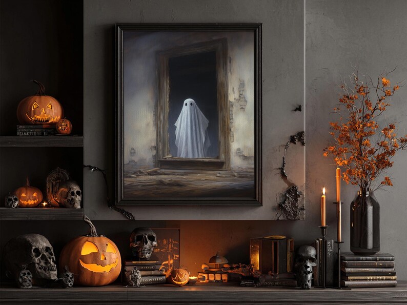 The Ghost In The Mirror, Framed Canvas or Canvas Print, Gothic Victorian Halloween Painting, Cool Halloween Decor, Dark Academia image 20