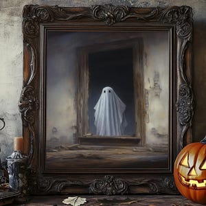 The Ghost In The Mirror, Framed Canvas or Canvas Print, Gothic Victorian Halloween Painting, Cool Halloween Decor, Dark Academia image 13