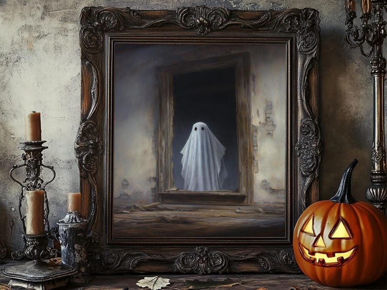 The Ghost In The Mirror, Framed Canvas or Canvas Print, Gothic Victorian Halloween Painting, Cool Halloween Decor, Dark Academia image 13