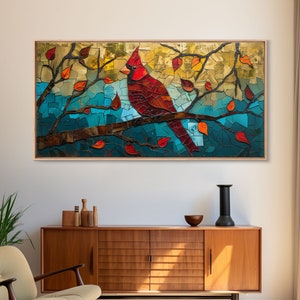 Framed Canvas Print Of A Cardinal, Stained glass Style cardinal Mothers Day gift Bereavement gift cardinal memorial ornament Wall Art