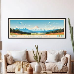 Lassen Volcanic National Park Panoramic California Travel Art, National Park Print, Minimalist Travel Art, Midcentury Modern Style Landscape
