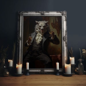 Halloween Wall Art, This Werewolf Is Here To Party, Funny Halloween Decor, Vintage Halloween, Gothic Victorian Werewolf Portrait