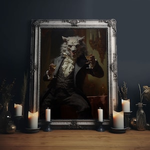 Halloween Wall Art, This Werewolf Is Here To Party, Funny Halloween Decor, Vintage Halloween, Gothic Victorian Werewolf Portrait