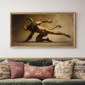 Canvas Print of Satyr, Victorian Gothic Wall Art, Satyr Painting Original, Satyr Oil Painting, Goth Decor, Spooky Wall Art