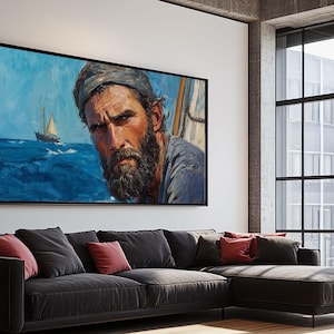 Fisherman at Sea Framed Canvas Print, Fisherman Oil Painting Style Print, Victorian Style Oil Painting Of a Fisherman, Fishing Gift Idea