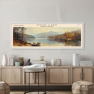 Hyco Lake North Carolina Framed Canvas Print, Lake House Art, Panoramic Wall Art, Travel Poster, Scenic Lake Painting, Home Decor