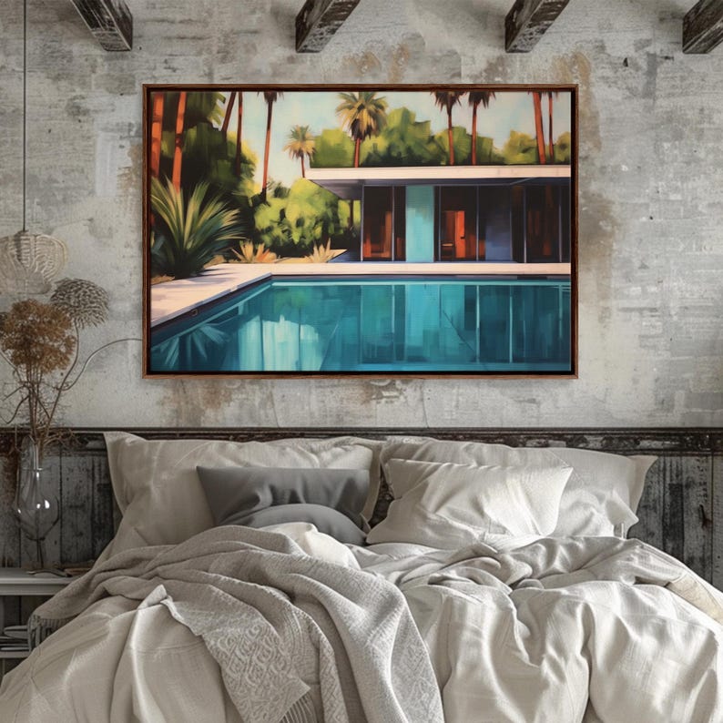 The Pool House, Mid Century Modern Decor, Framed Wall Art, Architectural Print, Retro Art, Swimming Pool Art, Framed Painting image 3