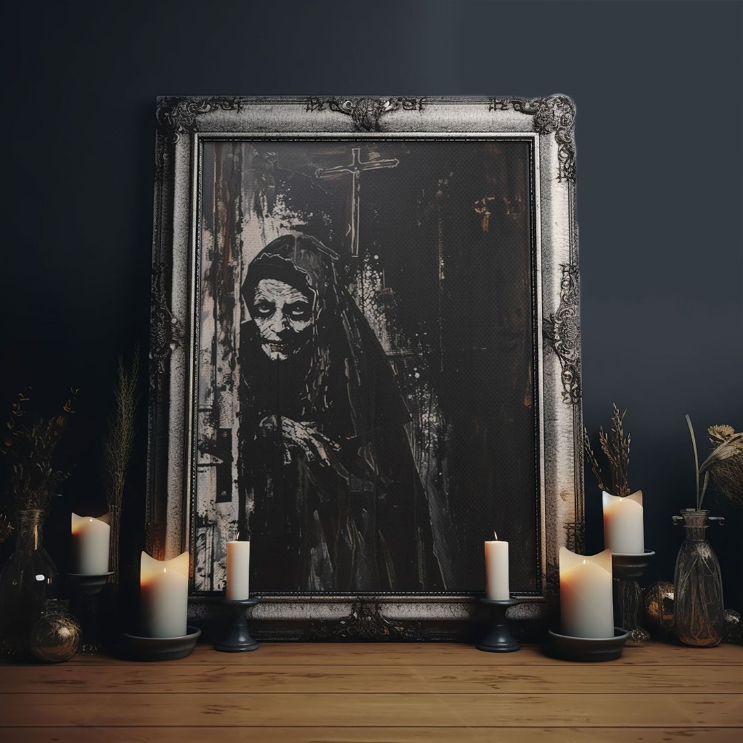 Haunted Nun With Eerie Expression, Framed Canvas Print, Gothic ...