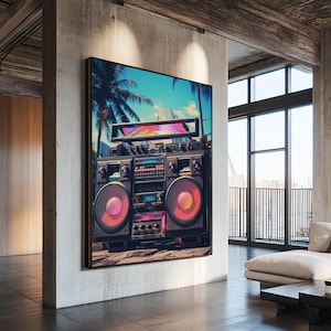 Vintage Boombox Canvas Print, 80s Vaporwave Aesthetic Wall Art, Boombox Print, cd boombox art, Music Studio Art, Studio Decor image 7