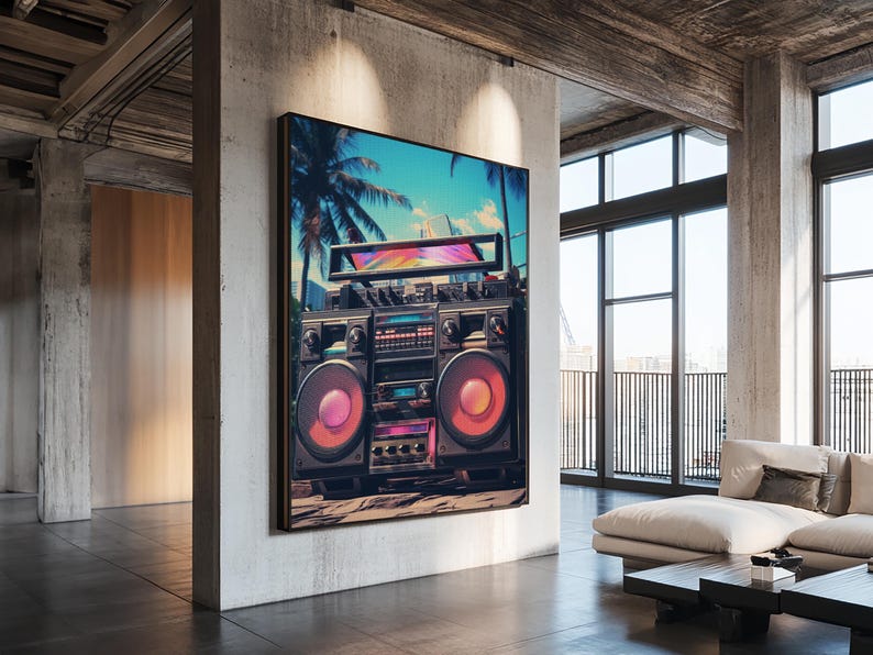 Vintage Boombox Canvas Print, 80s Vaporwave Aesthetic Wall Art, Boombox Print, cd boombox art, Music Studio Art, Studio Decor image 7