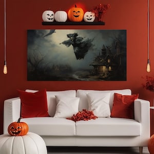 Cool Witch Art, The Flying Witch, Framed Canvas Print, Halloween Wall Art, Horror Prints, Halloween Decoration, Witch Print, Witchy Art